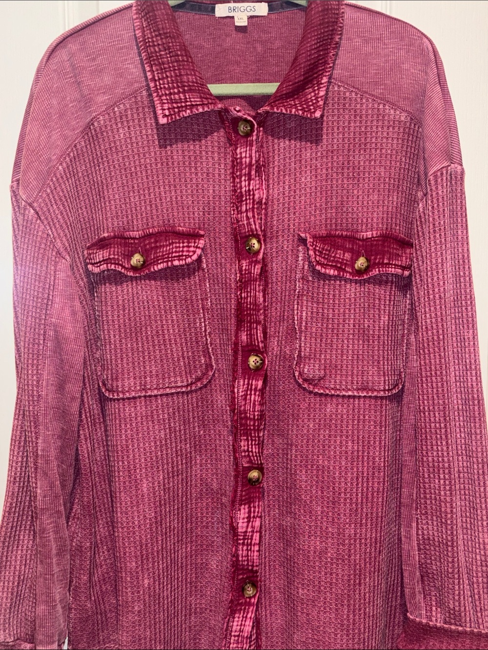 BRIGGS DARK MAGENTA COTTON BUTTON DOWN SHACKET SIZE XXL WAFFLE KNIT